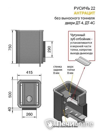 Дровяные печи-каменки Везувий Русичъ Антрацит 22 (ДТ-4) без выноса в Орске