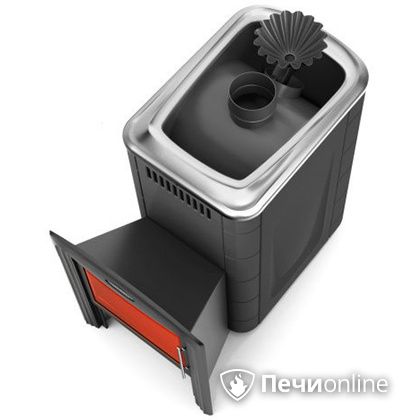 Дровяная банная печь TMF Ангара 2012 Carbon Витра с закрытой каменкой антрацит в Орске
